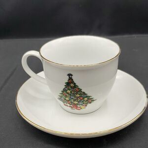 Jamestown China Christmas Tree Cup and Saucer with Gold Trim